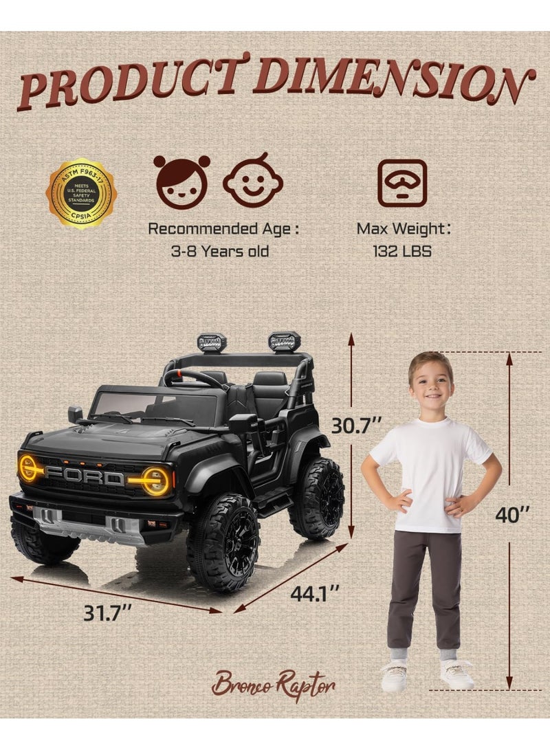 First Ride On 24V Ride on Toys for Big Kids, Licensed Ford Bronco Electric Car 2 Seater with Remote Control, Kids Ride on Cars W/ 2-Seater, 4.3 Mph Max Speed, Soft Start Function (Black) - Image 2